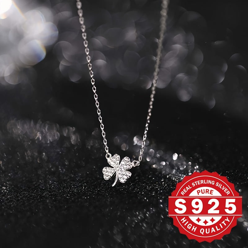 Zarif S925 Sterling Silver To'rt Yaproqli Klover Marjon, Kubik Zirkoniya bilan bezatilgan - Hissiy Teriga Mos, Ayollar uchun Ideal Sovg'a