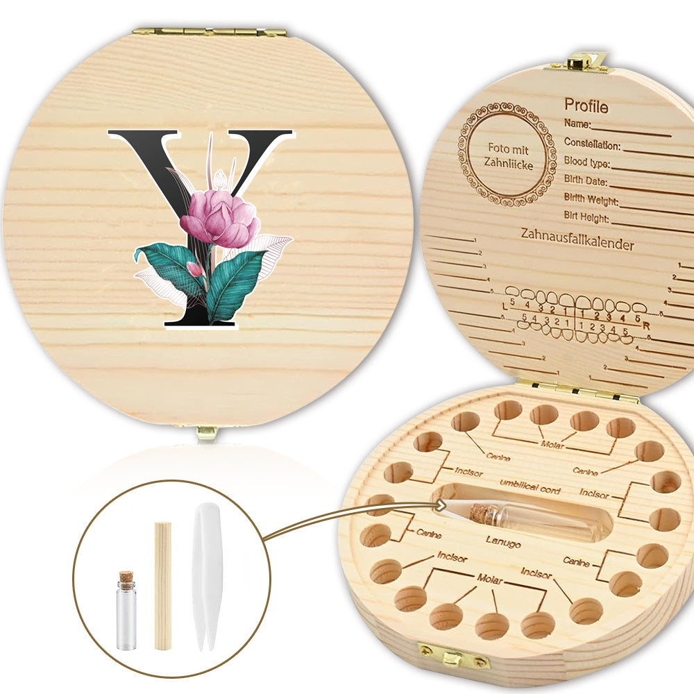 Bolalarining yoʻqolgan sut tishlari uchun yogʻochdan yasalgan saqlash qutisi, 20 tishgacha saqlash joyi bilan. Oq marmar harf naqshli dizayn. Ajoyib sovgʻa gʻoyasi.