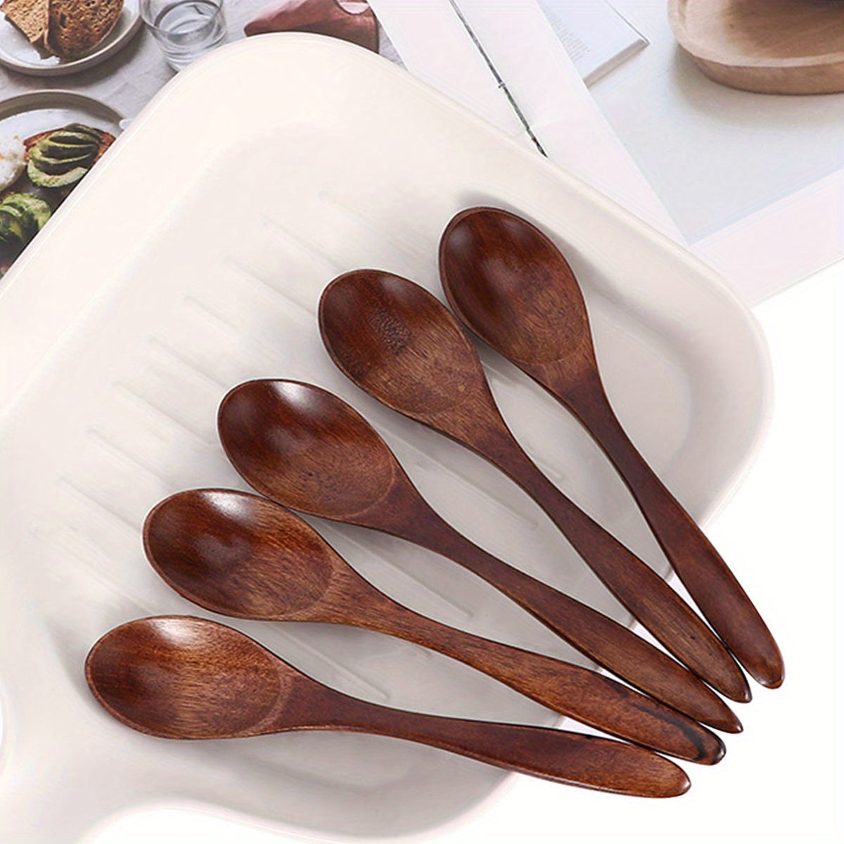 Set of 5 Hardwood Coffee Spoons for Honey, Seasoning, Dessert, Yogurt, Milk