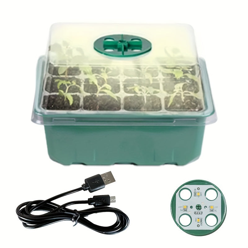 Juego de bandejas para plántulas con luz de crecimiento, humedad ajustable, 12-60 agujeros