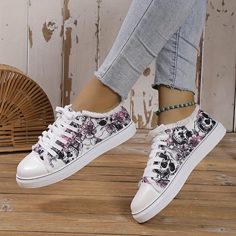 Women's Floral Print Lace-Up Low Top Flat Shoes