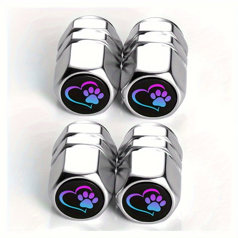 4PCS Tire Valve Covers Auto Car Truck SUV Motorcycle Colorful Footprint