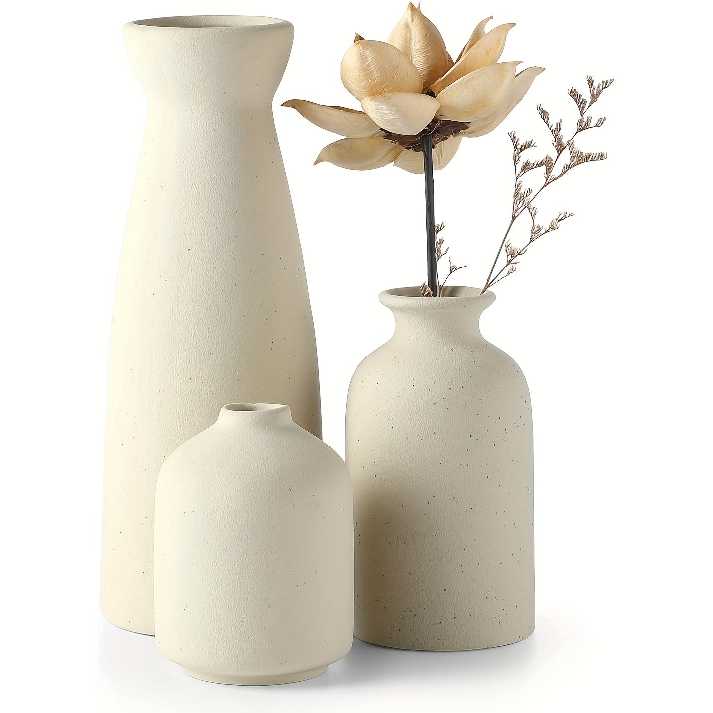 Set of Three Ceramic Vases for Home Decor in Various Sizes