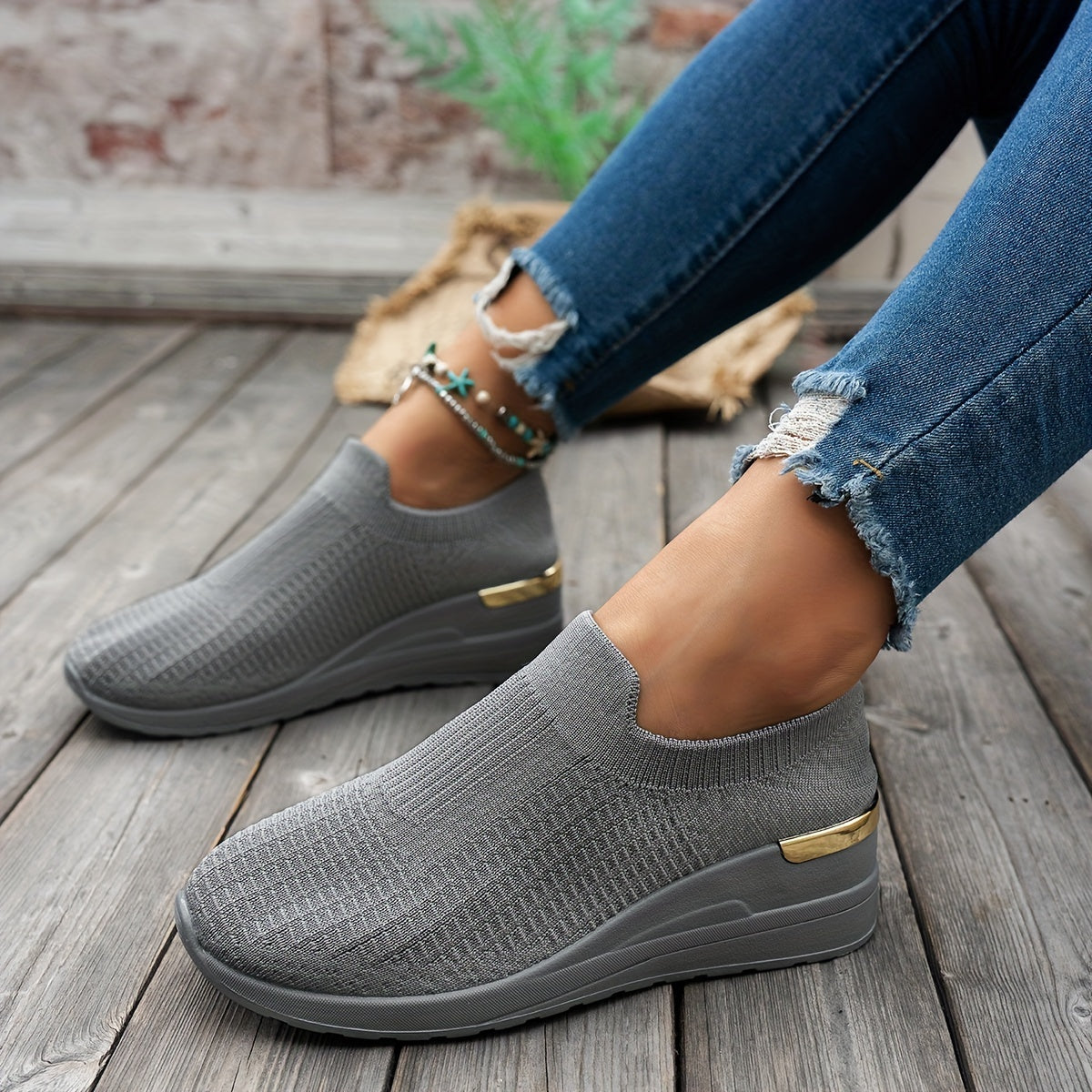 Zapatillas slip-on verdes de malla transpirable para mujer para actividades casuales
