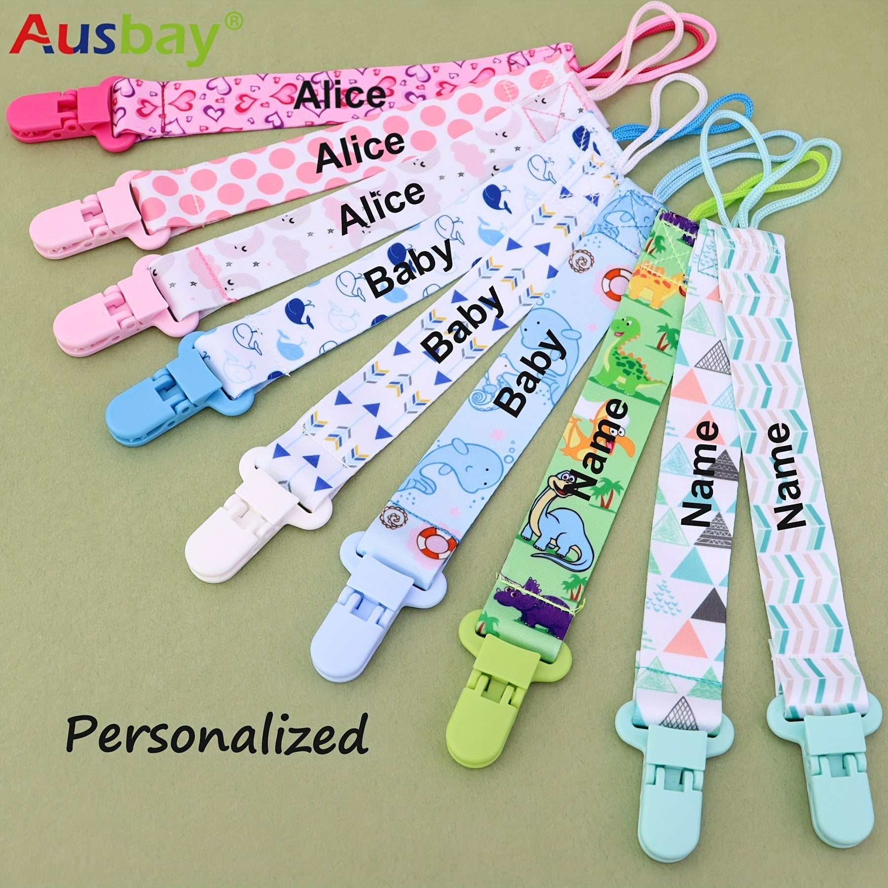 Personalized Baby Pacifier Holder Clips in Custom Gift Bags for Boys and Girls