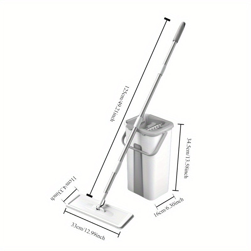 Tozalash va yuvish uchun tekis mop va kova to'plami, qayta ishlatiladigan, ko'p qavatli yuzalar uchun