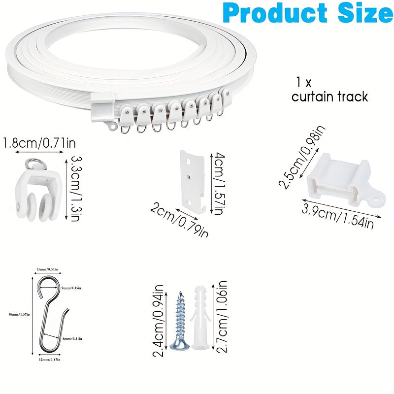White Plastic Bendable Curtain Track Kit with Metal Hooks for Bedroom 1m to 8m