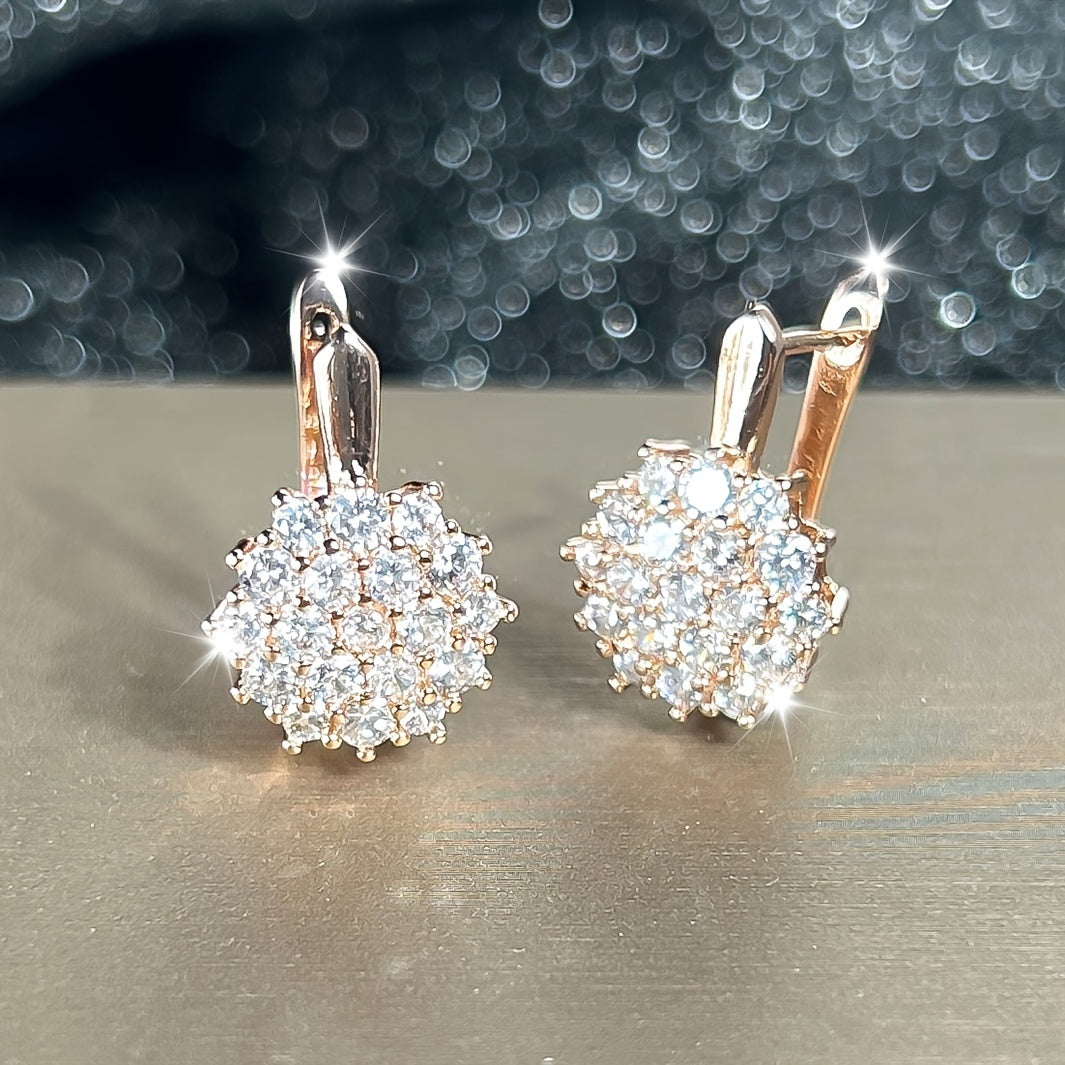 Women's Bohemian Copper Hoop Earrings with Sunflower Design and Cubic Zirconia