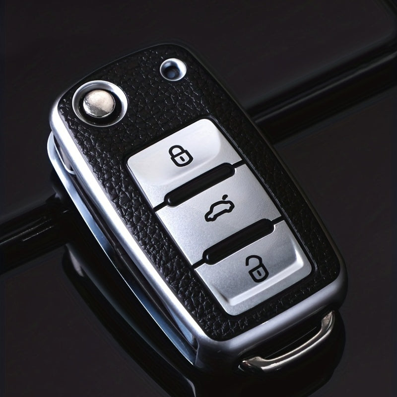 Car Key Protective Cover Leather Grain 3-Button Anti-fall Wear-Resistant