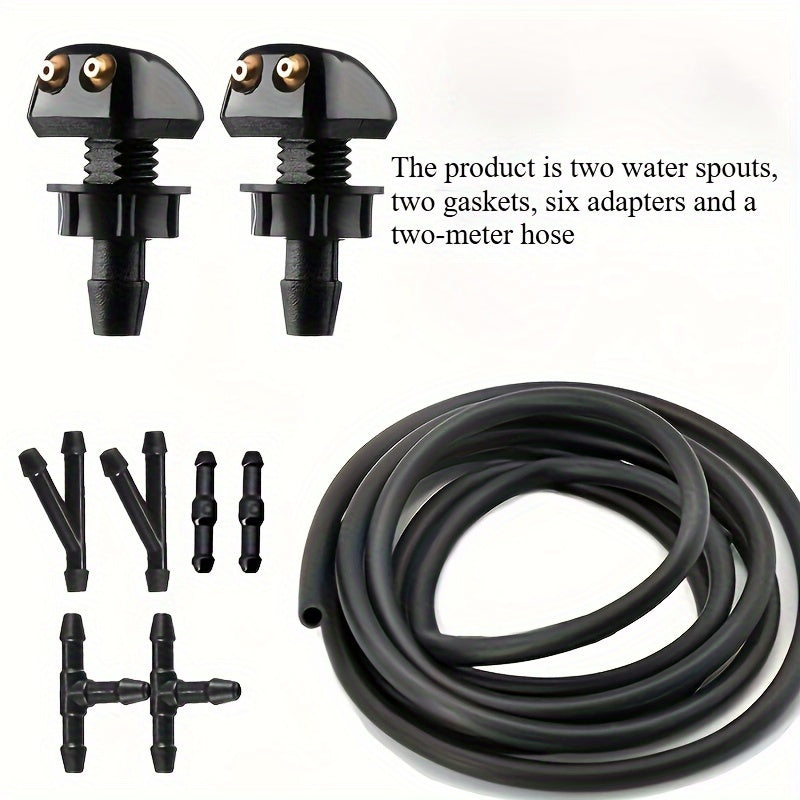 Conjunto de boquillas de limpiaparabrisas para coche, mangueras de silicona, conectores, doble orificio