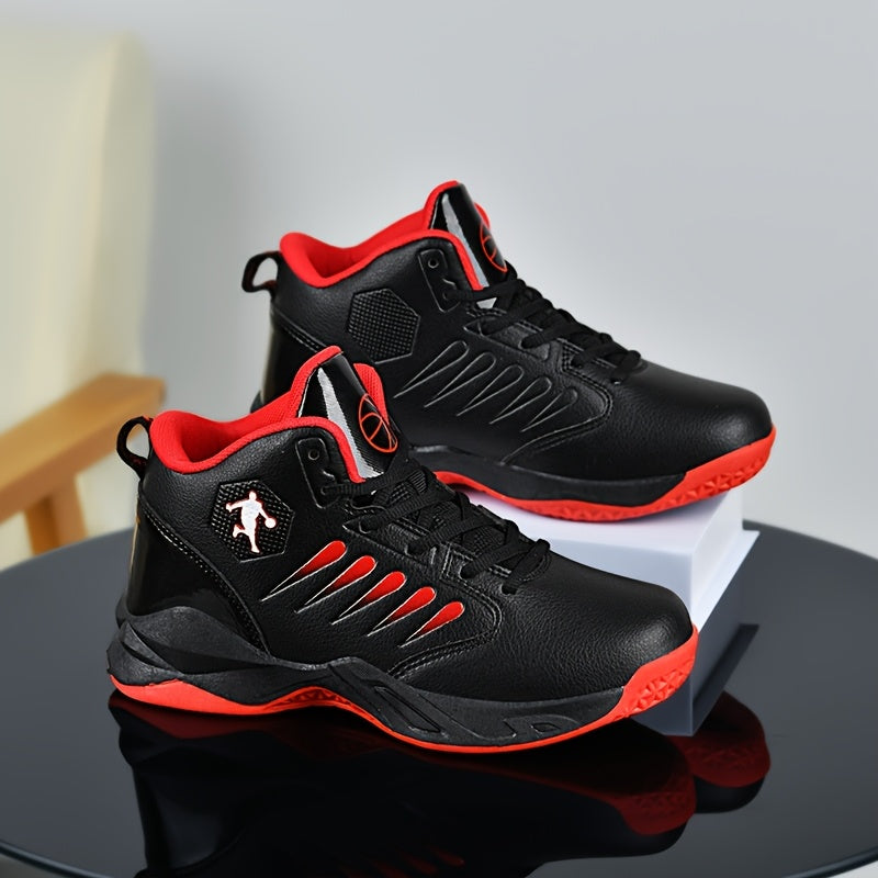 Детские высокие кроссовки на шнуровке из ПУ для уличного баскетбола и повседневных занятий