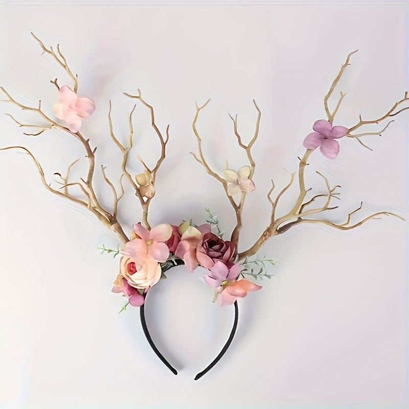 Boho Flower Headband for Women with Large Branches for Parties and Costumes