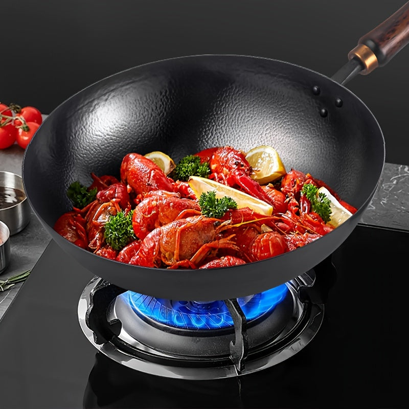 Durable 32cm Cast Iron Skillet Non-Stick Round Bottom Wok for Gas and Induction