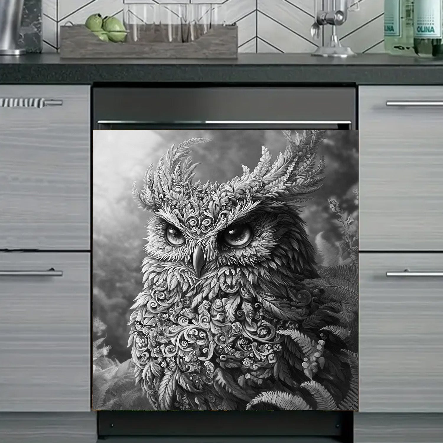 Owl idish-tovoq magnit qopqog'i metall paneli suv o'tkazmaydigan gull dizayni