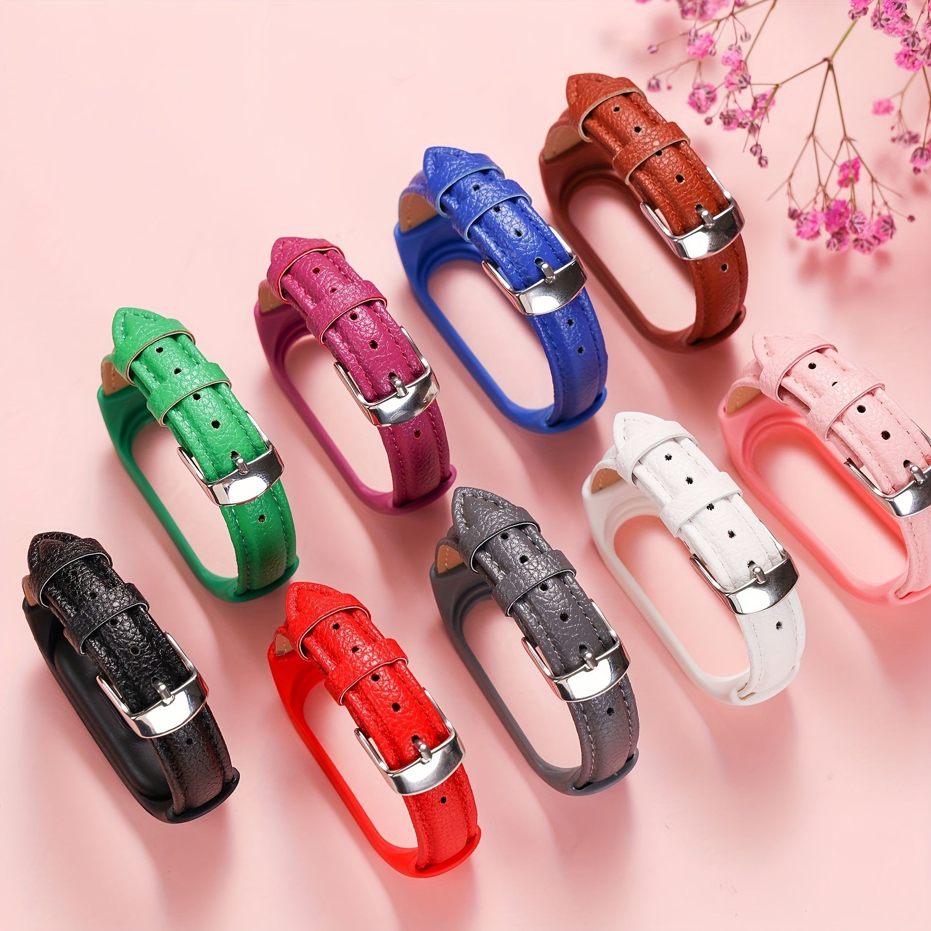 Smartwatch Strap for Xiaomi Mi Band 3 4 5 6 7 Synthetic Leather Adjustable Buckle Black Brown White