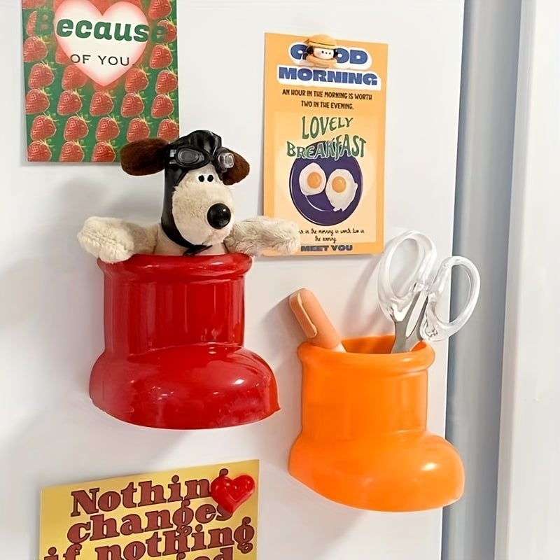 Cartoon Boot Magnetic Fridge Sticker and Storage Box Red Orange Organizer