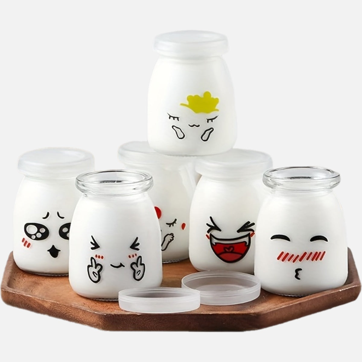 Set of 6 Glass Jars 150ml with Flip Top Lids for Yogurt Pudding Honey Jam Reusable