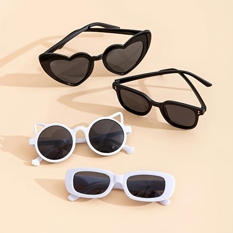 Set of 4 Teen Fashion Glasses Heart and Bear Ear Shapes White and Black Durable PC Frames