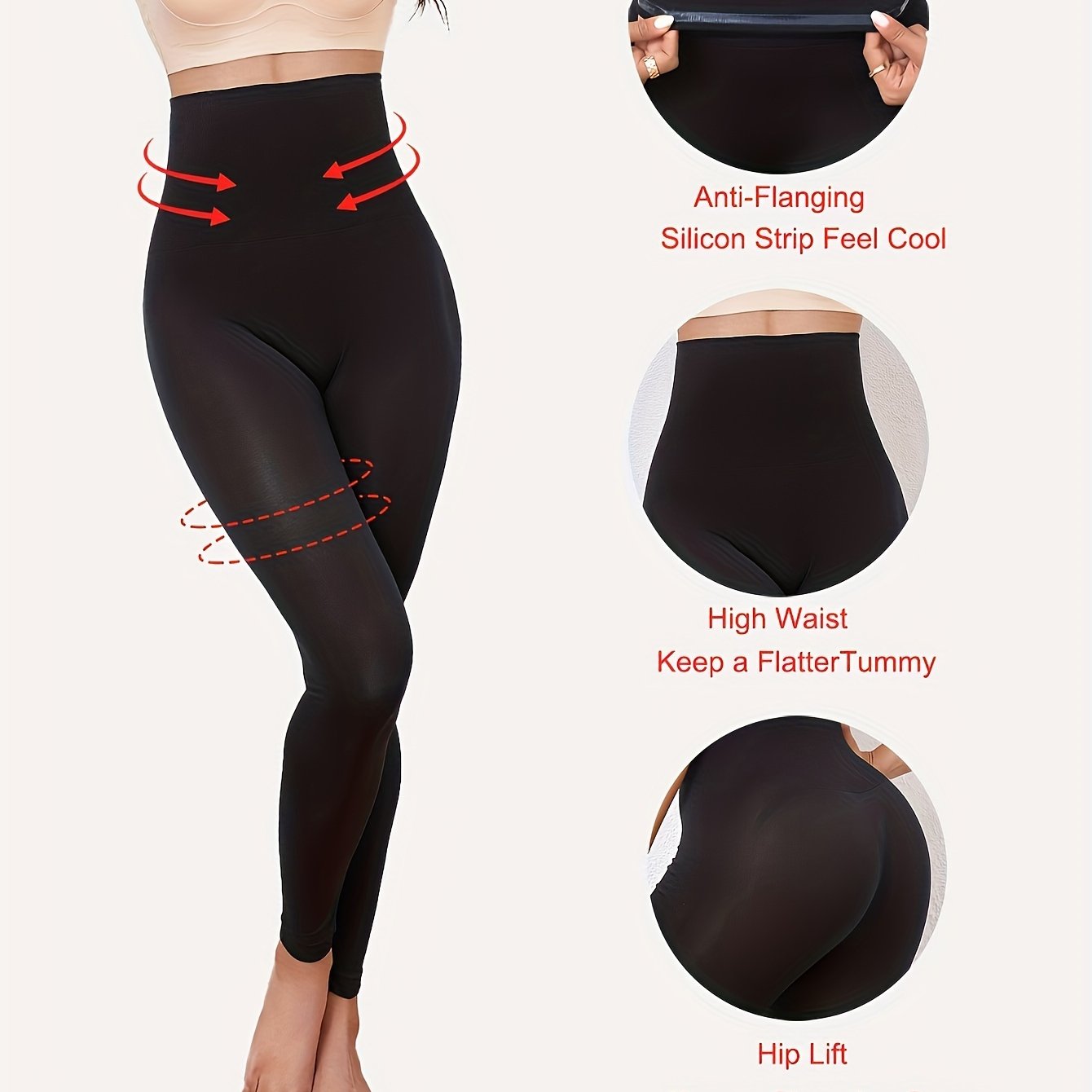 Леггинсы с высокой талией и формирующим эффектом, с силиконовой полосой против скольжения и контролем живота