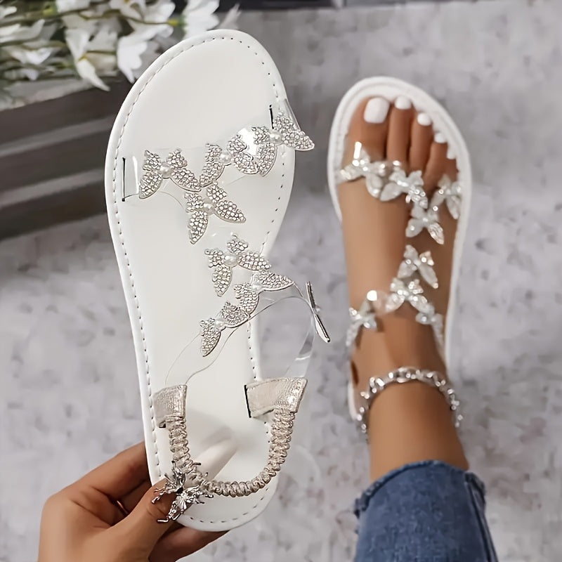 Women's Summer Sandals Black Floral Flat Heel Casual Footwear