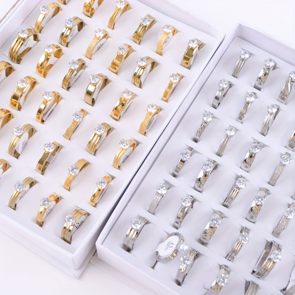 10pcs Women's Rhinestone Stainless Steel Rings Men Wedding Jewelry Accessories