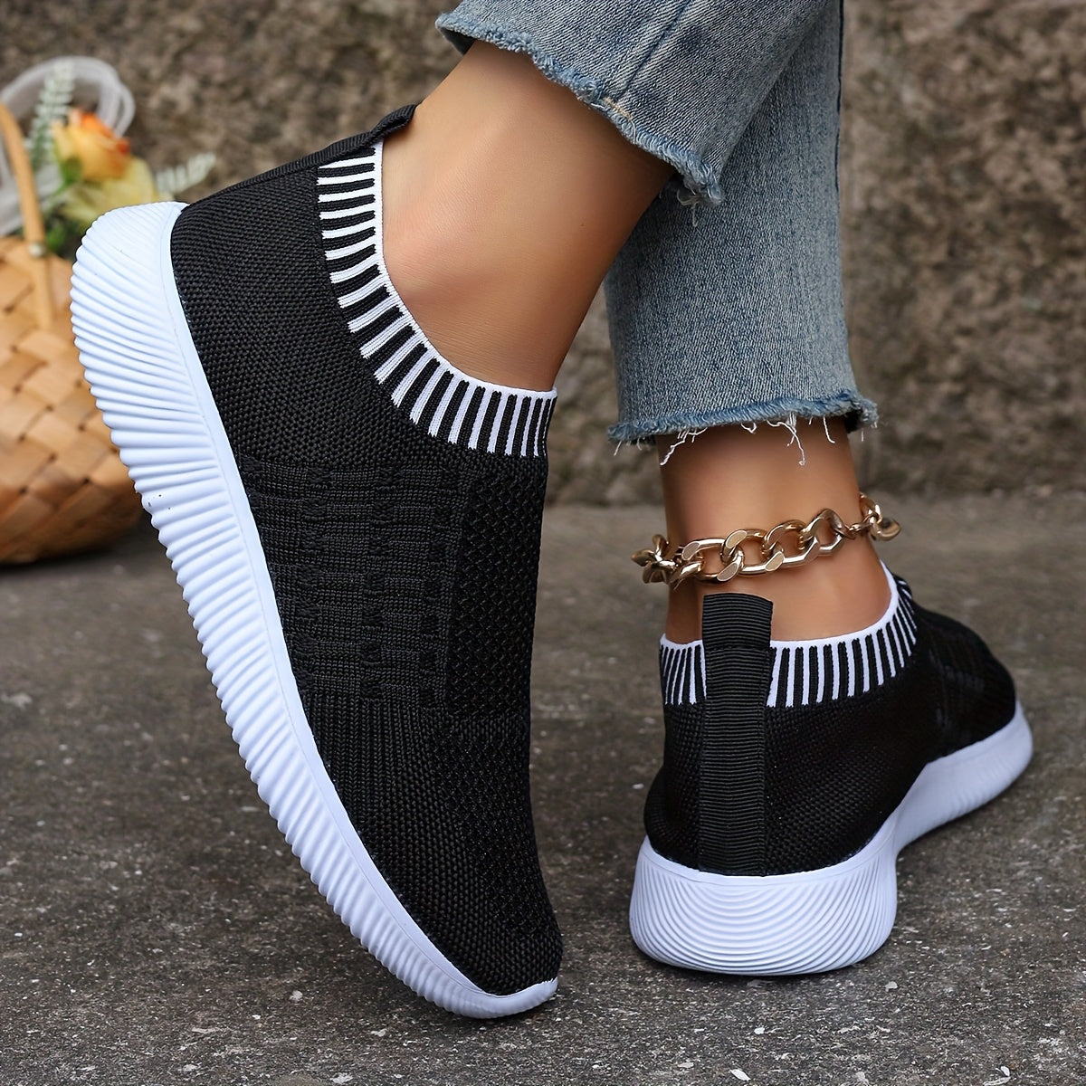 Women's Breathable Knit Flats Casual Mary Jane Shoes with EVA Sole Brown