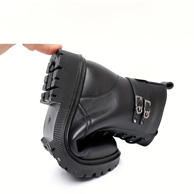 Women's Fleece-Lined Ankle Boots Motorcycle Snow Boots Warm Platform Cold Weather