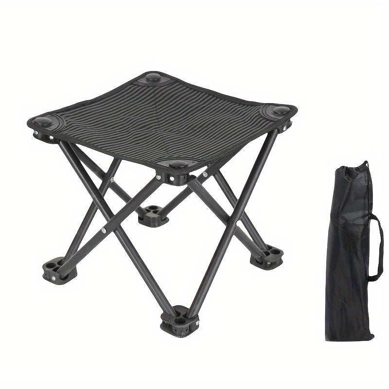 Portable Camping Stool with Storage Bag and Side Pocket, Stainless Steel Frame, Blue Mesh Seat