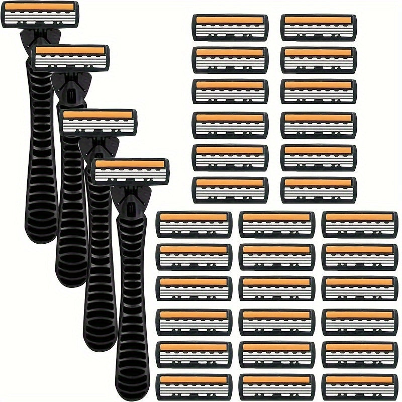 Men's Stainless Steel 3-Layer Manual Razor Set with Refill Options for Face Care