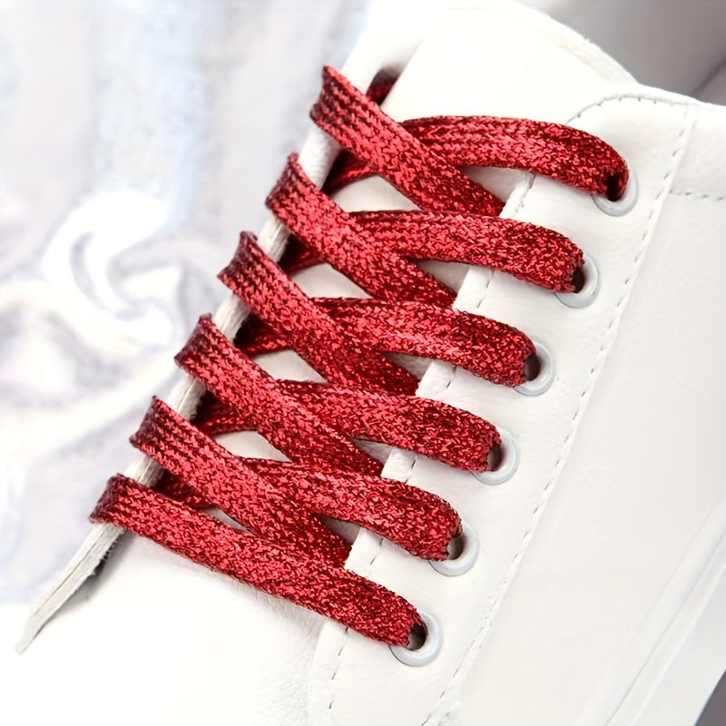 Unisex Glitter Shoe Laces Metallic Silver and Gold Flat for Sneakers