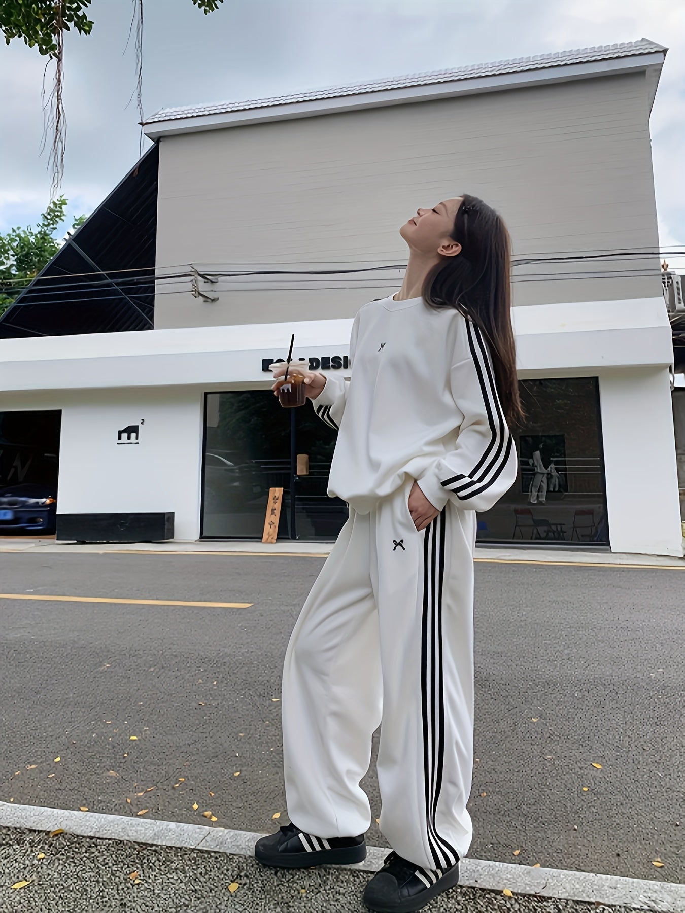 Women's Oversized Y2K Geometric Pattern Crew Neck Sweatshirt Polyester Loose Fit for Spring Fall