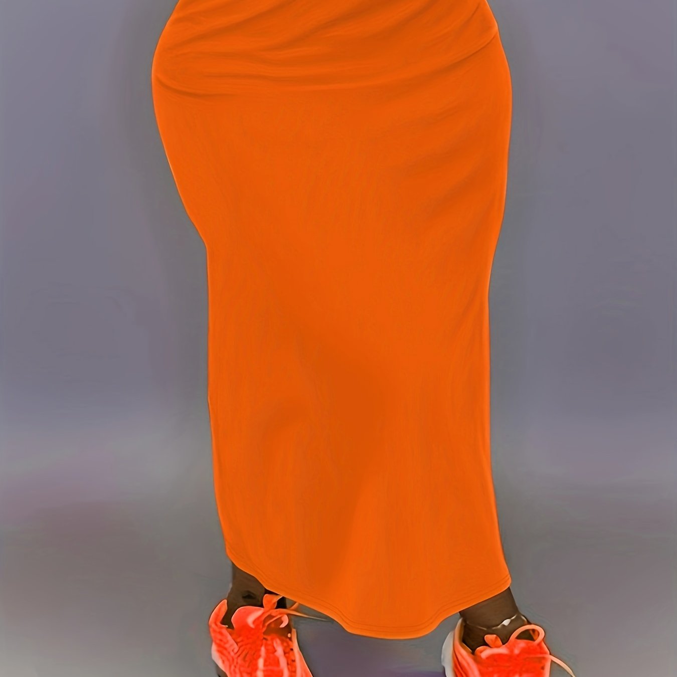 Falda de mujer de talla grande de cintura alta en línea A con abertura lateral, elástica, de color sólido y casual