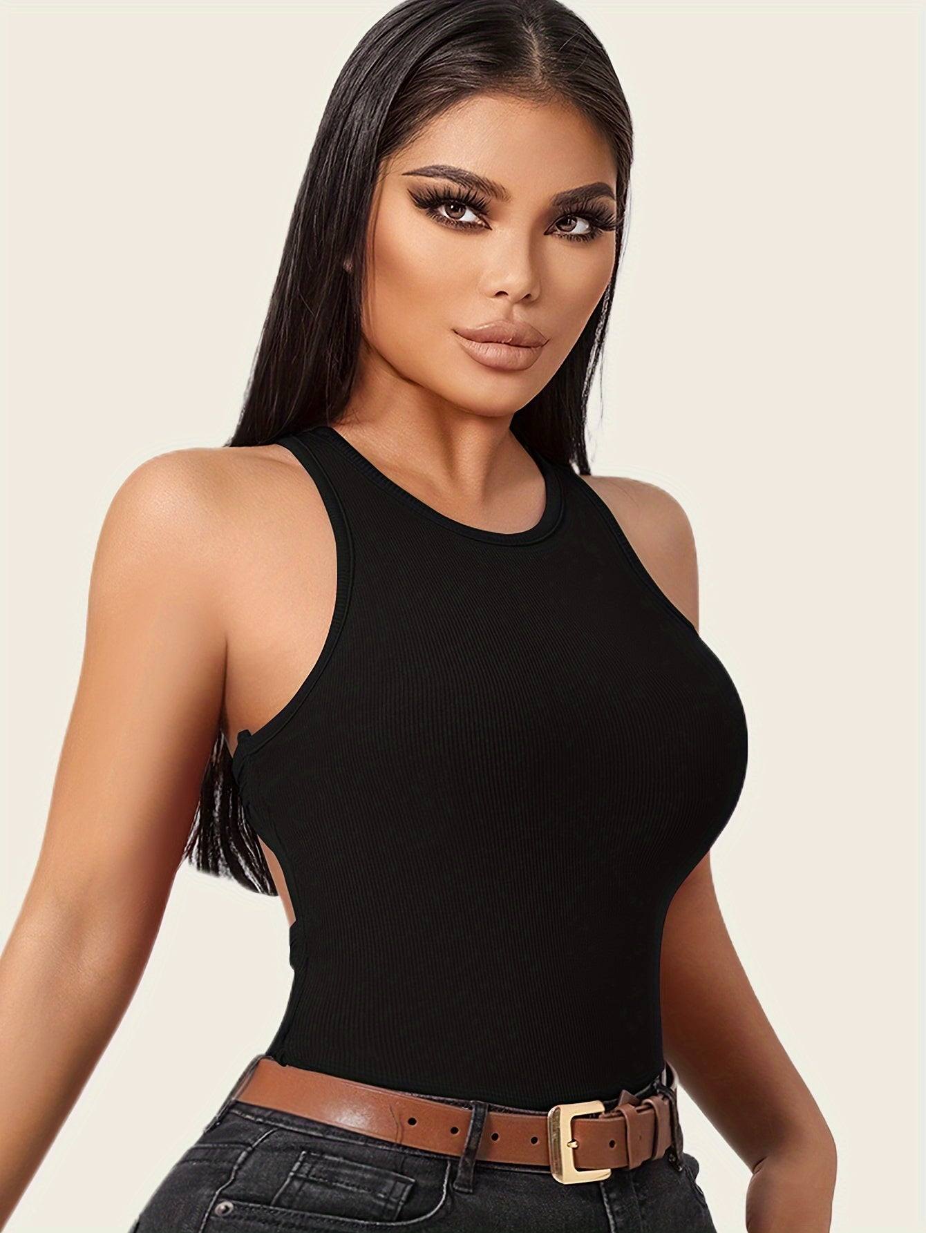 Solid White Cotton Tank Top with Cut-Out Back and Padding for All Occasions