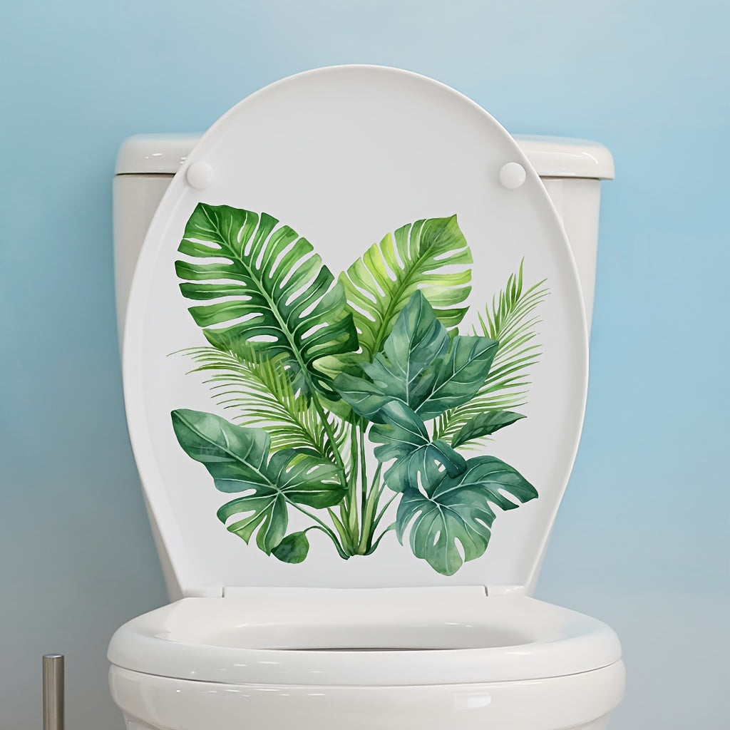 Pegatinas decorativas para plantas verdes en el baño, resistentes al agua, removibles, para cubiertas de inodoro, adhesivos decorativos