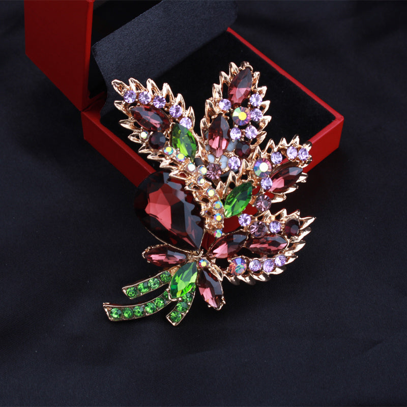 Set of 2 Crystal Enamel Flower Brooches for Fashion Accessories and Gifts