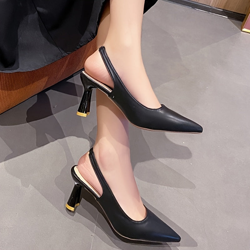 Women's Pointed Toe Stiletto Heels Synthetic Cover Black Nude Dress Shoes