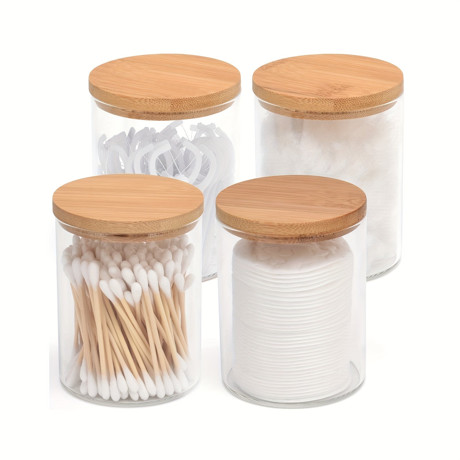 1/2/3/4 ta Akril Qopqoq Dispenserlar, Hammom Aksessuarlarini Saqlash uchun Bambuk Qopqoq bilan. Ferma yoki Boho Hammom Dekorasi uchun ideal.