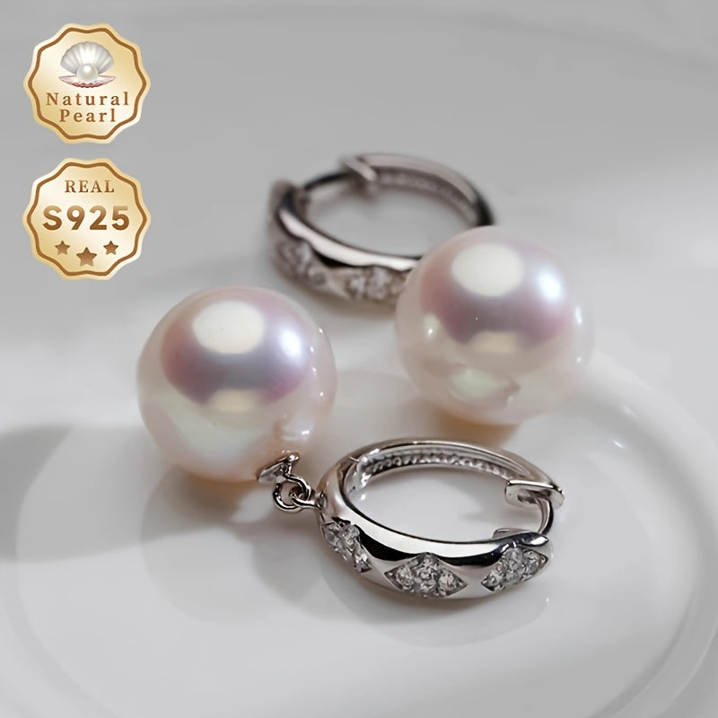 Pendientes de perlas de agua dulce para mujer 11-12mm Plata S925 para bodas y regalos