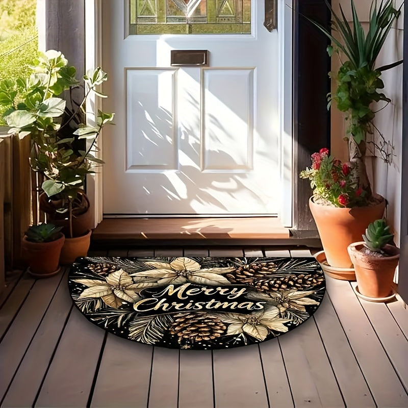 Christmas Cheer Semi-Circle Doormat Non-Slip Machine Washable Polyester