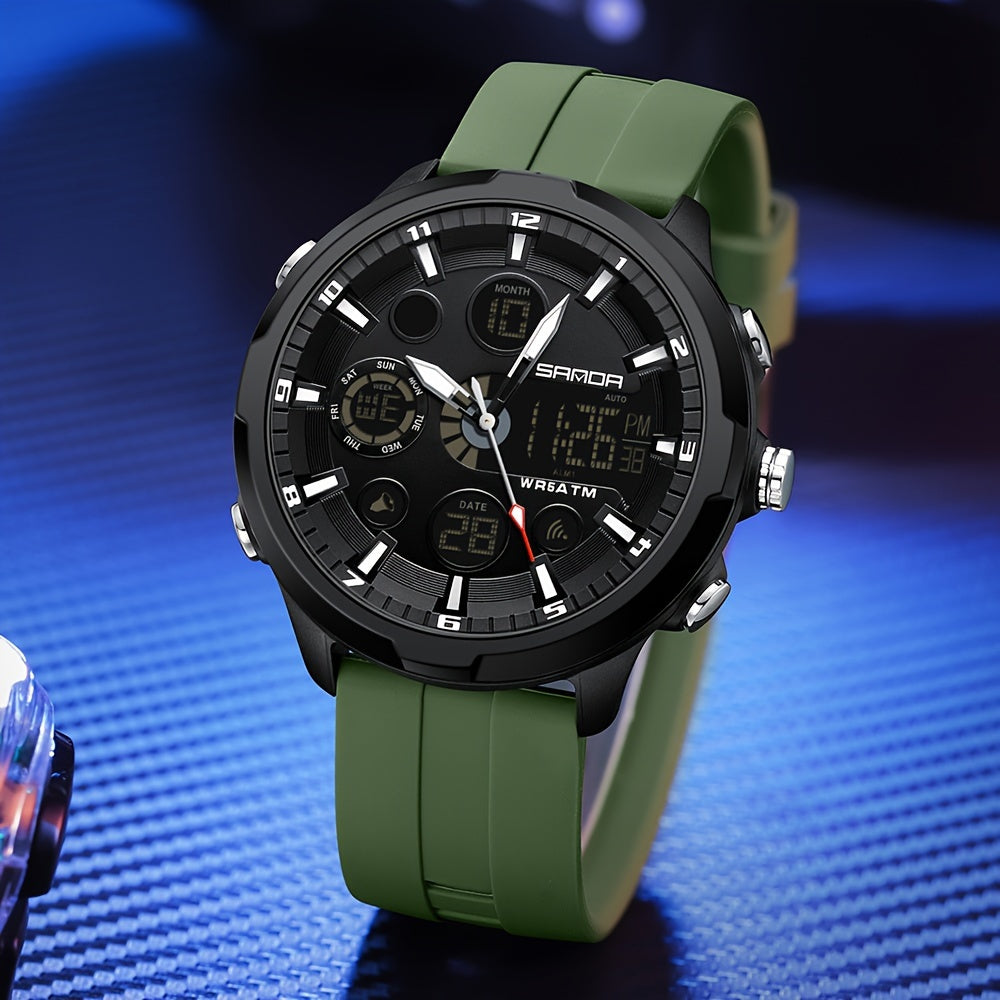 Men's Sports Watch Quartz Chronograph Water-Resistant 5ATM with Date Display and Silicone Strap