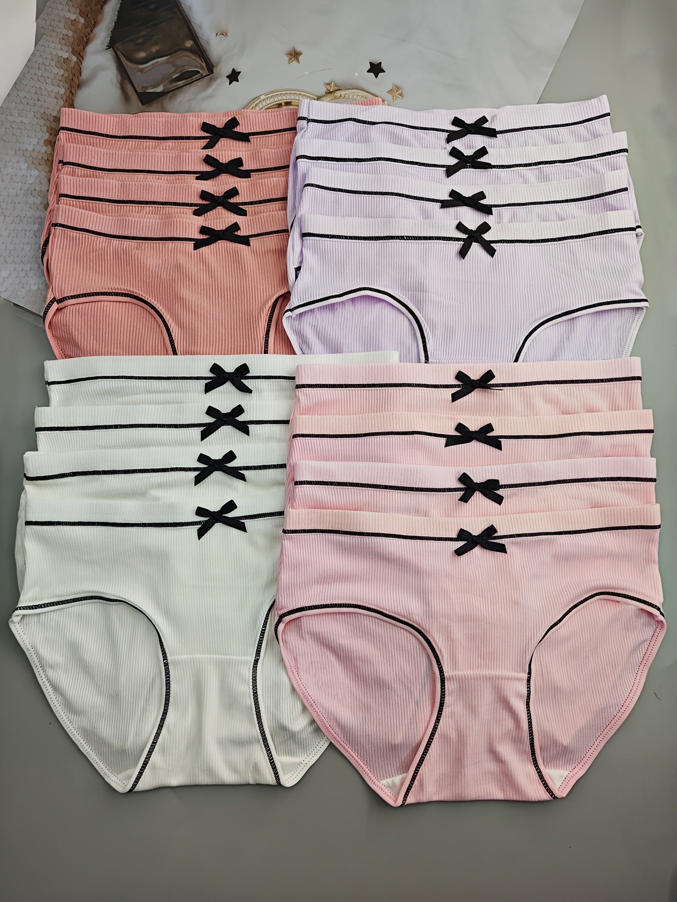 16 Pcs Women's Low-Rise Panties Breathable Polyester Blend Non-Transparent with Bowknot