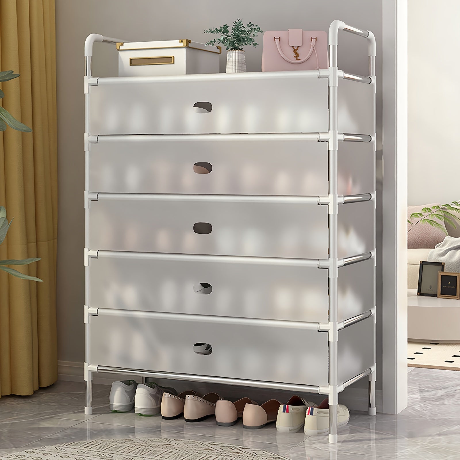 Estante para zapatos de múltiples capas con puertas a prueba de polvo, estructura de acero, de 2 a 4 niveles