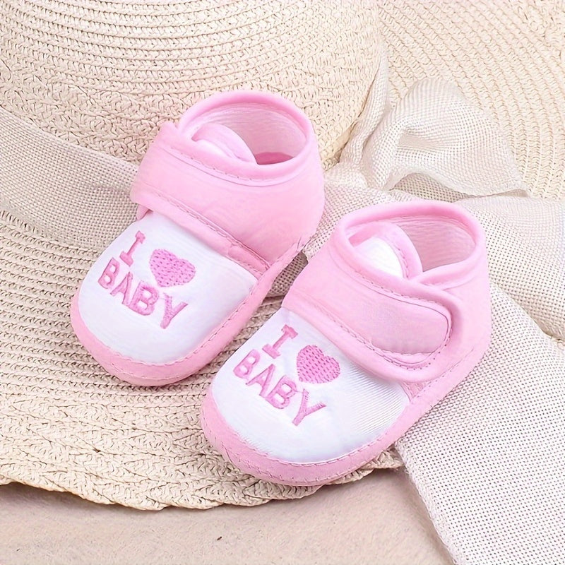Toddler Soft Bottom Indoor Floor Covering Learning Shoes with Heart Embroidery