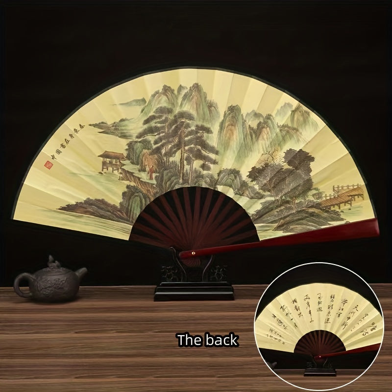 Large Wooden Handheld Fan with Elegant Asian Design for Home Decor and Cooling
