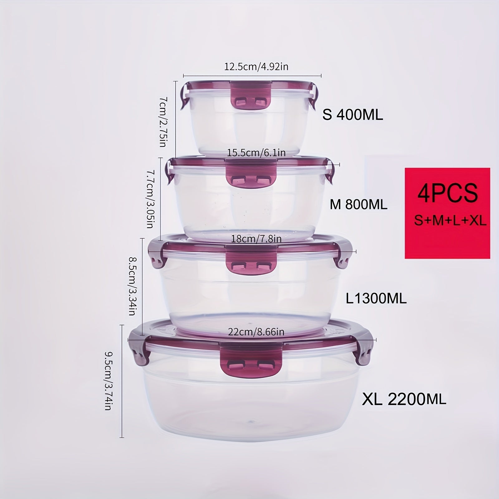 4 ta saqlash qutisi to'plami, zamonaviy dumaloq uslubda yangi oziq-ovqat saqlash uchun, muzlatgich va mikroto'lqinli pechda foydalanish uchun qulay va ko'chma idishlar, pikniklar, lagerda, maktabga qaytish uchun ajoyib.