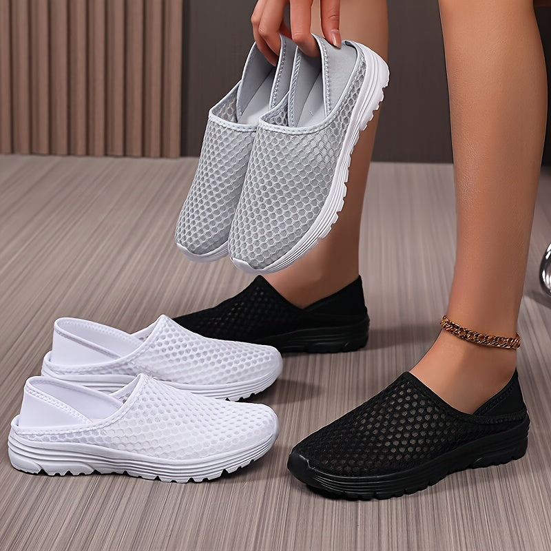 Women's Lightweight Slip-On Mules Sneakers Breathable Mesh White Casual