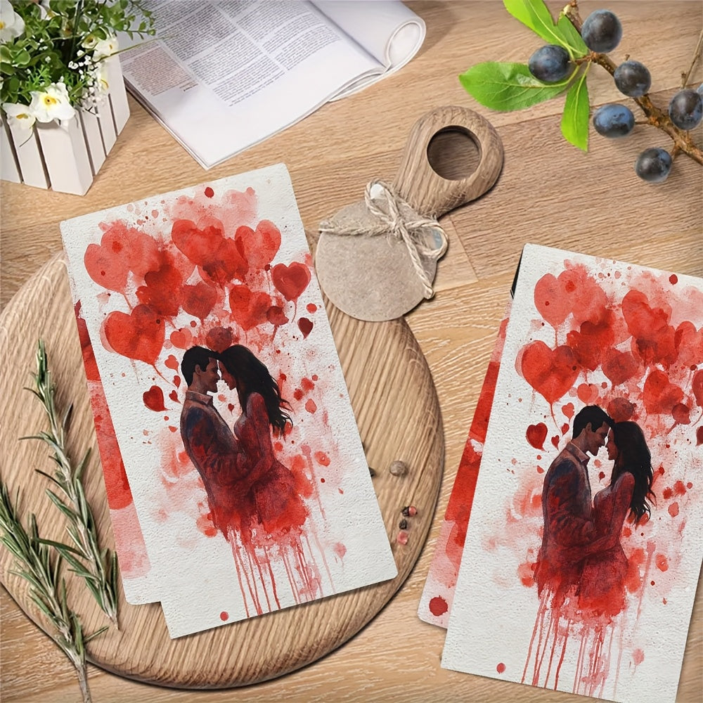 2 ta romantik sevgi oshxona sochiqlari to'plami, ultra yumshoq, yaxshi oson yutadigan, 40x60 sm