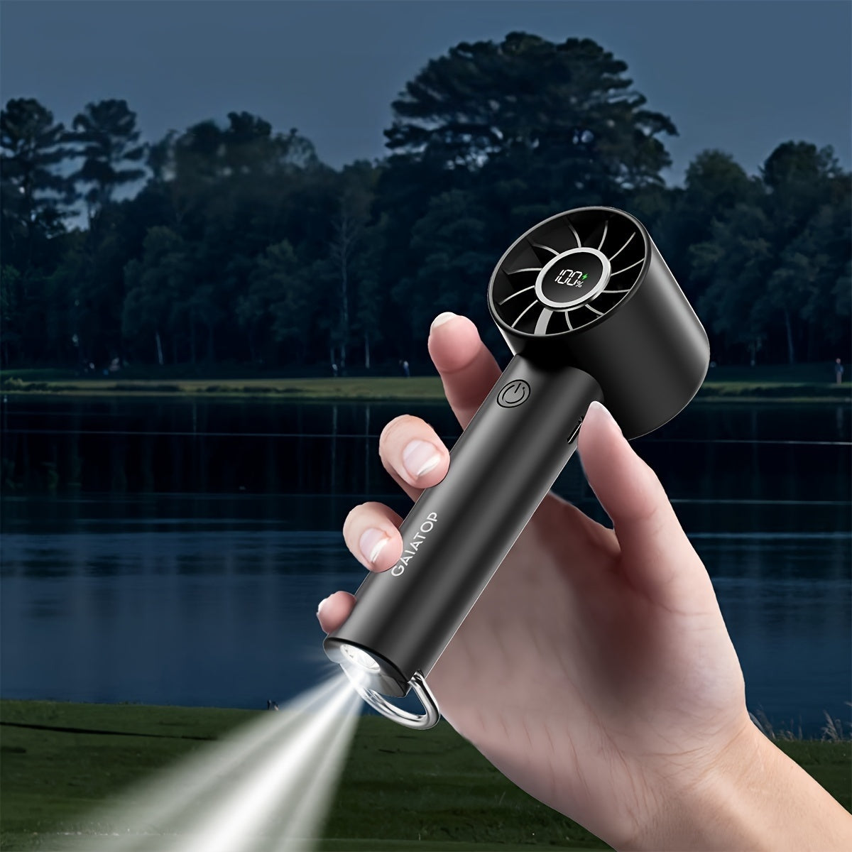 Rechargeable Mini Fan with LED Display and Flashlight Portable Handheld Fan for Travel Black