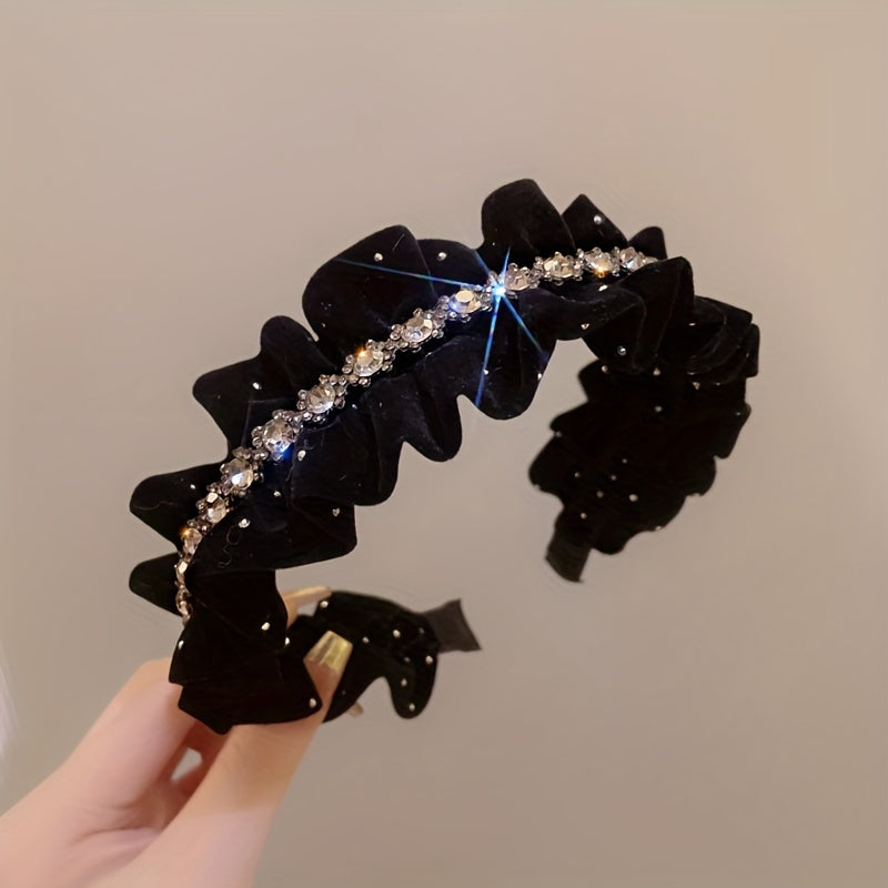 Black Velvet Headband with Rhinestones for Weddings and Formal Events