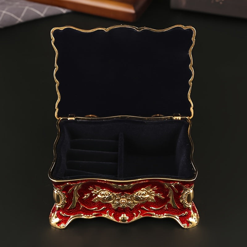 Красная эмалированная шкатулка для украшений с бархатным интерьером для серег, часов и аксессуаров